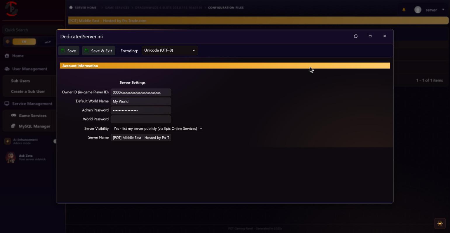 Owner ID field in the server settings editor