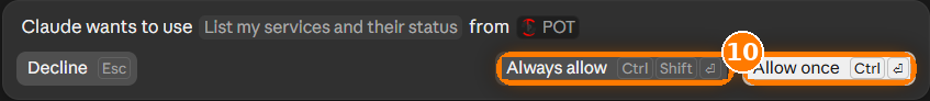 Claude asking to use POT, with Allow once