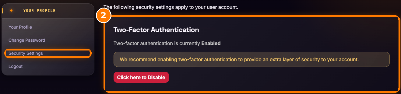 Security Settings with Two-Factor Authentication
