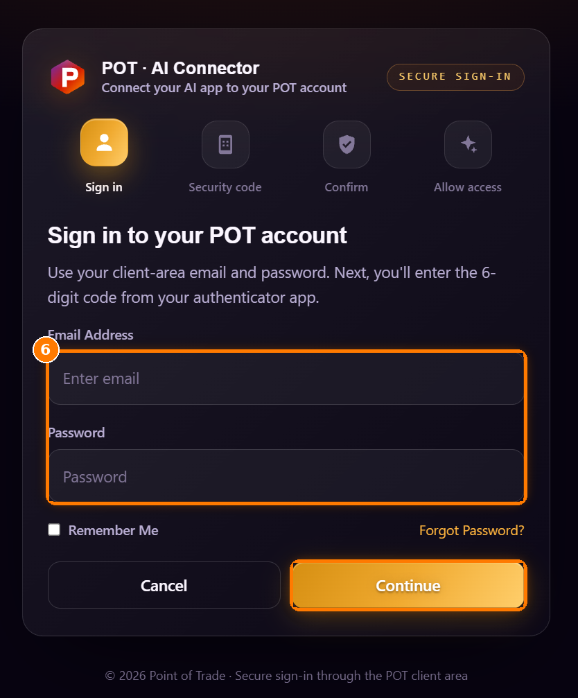 Sign in to your POT account