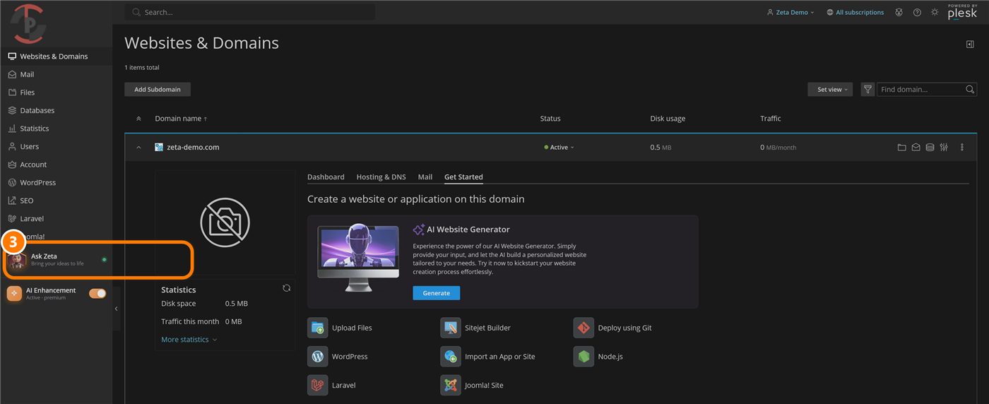 Ask Zeta at the bottom of the panel menu